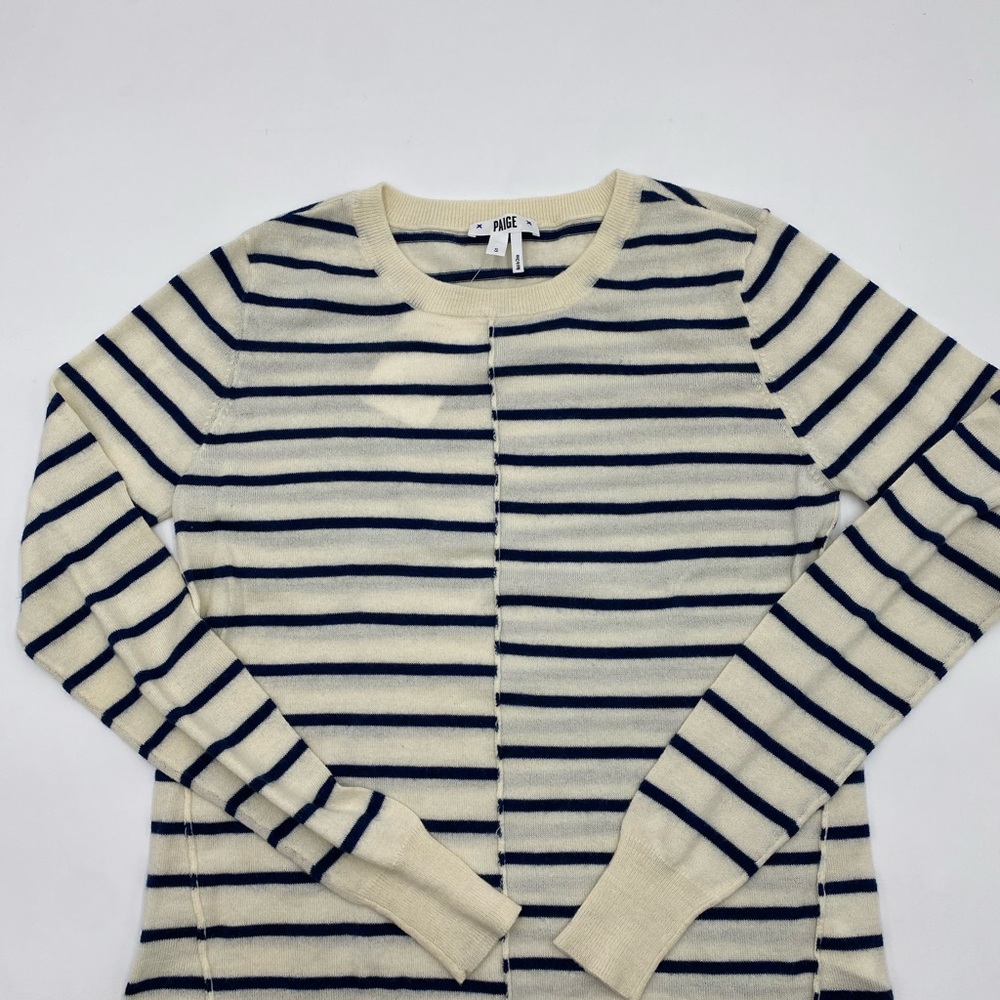Paige Allie Wool Asymmetric Light weight navy and cream sweater size s